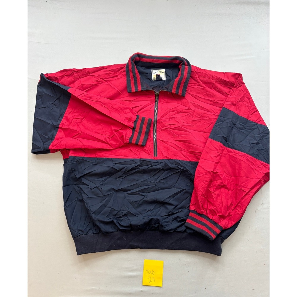 Cutter & Buck Mens XL Red Navy Colorblock 1/4 Zip Windbreaker Pullover Jacket